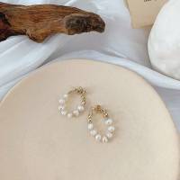 珍珠串环形后挂式耳钉唯美时尚气质耳环女网红气质耳夹百搭耳饰品