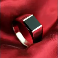 复古黑玛瑙男士戒指宝石钛钢指环时尚欧美个性潮男可刻字饰品