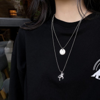 双层小熊网红项链毛衣链女潮新款锁骨链嘻哈金属酷百搭配饰品颈链