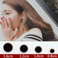 韩版时尚黑色圆形玫瑰金耳钉女气质百搭简约耳环冷淡风钛钢耳饰品