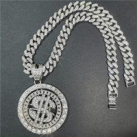 欧美嘻哈镶钻项链转动美元吊坠满钻古巴链hiphop情侣说唱潮人饰品