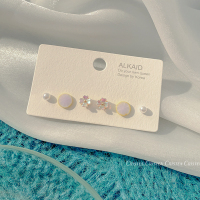 花朵耳钉3对装~套装组合小巧耳环女甜美2021新款潮珠光陶瓷耳饰品