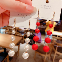 2020新款耳环女时尚气质百搭摩登珍珠耳坠2色长款流苏925银针耳饰