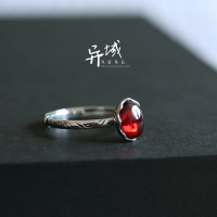 [惊鸿。]泰银S925纯银饰品手工镶嵌红石榴锆石复古风女款戒指环