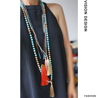 嬉皮波西米亚风饰品瑜伽长款串珠流苏项链2021年新款女毛衣链挂件