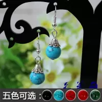 厂家直销云南民族饰品复古藏银耳环蓝松石花托藏族耳环耳坠R119
