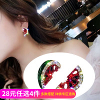 轻奢彩色西瓜镶钻耳钉2021年新款潮耳环简约女小巧可爱韩国耳饰品