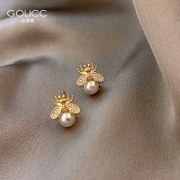 古里雅韩国耳环小众设计感个性小蜜蜂珍珠耳钉2020年新款潮耳饰品