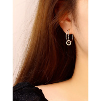 925银镶钻圆圈链条耳环女ins简约气质个红高级感冷淡风耳饰品