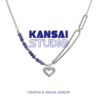 KANSAI新款蓝珠珠爱心拼接项链个性小众设计感配饰潮复古时尚饰品