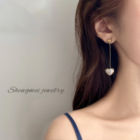 S925银爱心珍珠耳环女长款流苏耳链气质网红少女耳钉高级感耳饰品