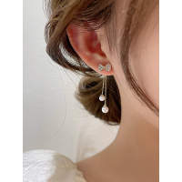 海蓝蓝蝴蝶结珍珠小巧耳坠流苏长款女夏精致耳环高级感轻奢耳饰品