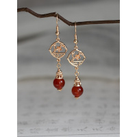 清风集原创明制宋制汉服红色925耳环耳夹古风婚礼旗袍长耳坠饰品