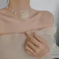 森系超仙花朵珍珠项链女2021年新款气质锁骨链小众设计感颈饰品