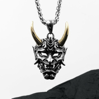 金角般若项链男士鬼怪面具吊坠嘻哈个性灵异饰品钛钢挂件配饰潮酷
