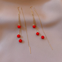红色高级感耳线女法式网红气质2021年新款潮新年耳饰品个性设计感