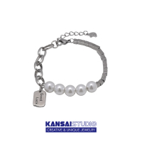 KANSAI新款珍珠方块珠luck方牌手链ins女高级感潮流冷淡风手饰品