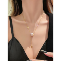 不色网红猫眼石小蛮腰项链女钛钢镀18K金2021年夏新款小众饰品