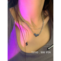 钛钢不色双层字母方牌爱心项链女式小众设计锁骨链欧美饰品t147