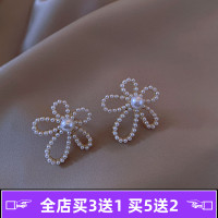 珍珠花朵耳环女925银针韩国新款潮气质百搭法式耳钉耳饰品