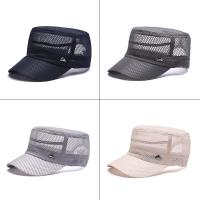 休闲平顶帽男帽帽子男夏天透气社会中年夏季军帽遮阳帽网眼鸭舌帽男士女