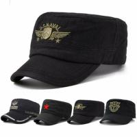 休闲平顶帽男帽刺绣短檐迷彩百搭鸭舌帽防晒太阳遮阳帽中老年爸爸帽子