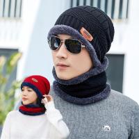 中老年帽子男冬老人帽冬季男女通用韩版加绒加厚针织帽保暖毛线帽围脖两件套