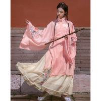 汉服女装襦裙仙女裙中国风学生五五年汉服女 朝花晚 明制斜襟立领衫一片式不打孔褶裙六米摆