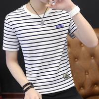短袖t恤男装短袖男士5分男半袖男T恤[棉]新款圆领短袖T恤男条纹短袖男青少年休闲百搭韩版