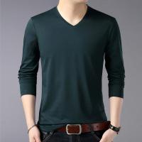 长袖t恤男装长袖男士5分男半袖男T恤中青年男士长袖T恤打底衫薄款v领宽松爸爸秋装中年人上衣