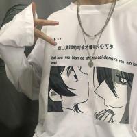 长袖t恤男装长袖男士5分男半袖男T恤秋季新款ins韩国卡通长袖印花T恤原宿男女情侣衫宽松长袖上衣服潮