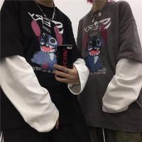 长袖t恤男装长袖男士5分男半袖男T恤秋款韩版ins潮流复古卡通童趣印花男女学生情侣假两件长袖T恤上衣