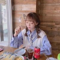 2020春装新款衬衫女士套装衬衫两件套ins新品春季马甲女韩版chic慵懒风毛衣背心V领针织衫+长袖衬衫两件套装潮