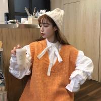 2020春装新款衬衫女士套装衬衫两件套ins新品春装衬衣套装女2020新款学生宽松长袖衬衫+针织毛衣马甲两件套女