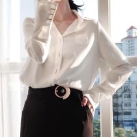 女士衬衫中长款长袖雪纺休闲款白寸衫女款半袖白衬衫宽松韩版学生白衬衫女设计感小众雪纺复古港味宽松显瘦缎面休闲长袖初秋上衣潮