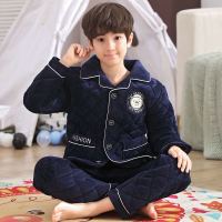 亲子睡衣2019冬季三层夹棉加厚款儿童睡衣男保暖男童家居服男童亲子款套装