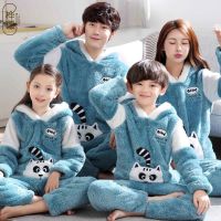 亲子睡衣秋冬季一家三口亲子装珊瑚绒睡衣加厚男女儿童加厚情侣家居服套装