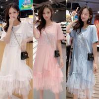 闺蜜装裙子2020新款夏季韩版修身连衣裙时尚可爱小清新拍照学生党2019女装韩版甜美仙女裙网纱拼接中长款女学生闺蜜连衣裙