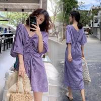 闺蜜装裙子2020新款夏季韩版修身连衣裙时尚可爱小清新拍照学生党闺蜜装夏装姐妹装连衣裙抽绳泰国紫色宽松显瘦沙滩裙海边度假