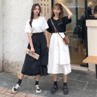 闺蜜装裙子2020新款夏季韩版修身连衣裙时尚可爱小清新拍照学生党夏季套装女学生韩版印花T恤上衣+百搭不规则半身裙闺蜜装两