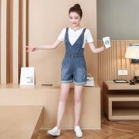 背带裤女学生宽松韩版清新时尚修身百搭可爱潮流显瘦学生党学院风牛仔背带裤女夏2019新款夏季高腰宽松阔腿短裤显瘦背带破洞学