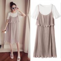 孕妇装夏装连衣裙2020新款宽松韩版清新时尚修身舒适高档网红潮妈孕妇装夏装套装哺乳衣外出中长款宽松连衣裙雪纺上衣吊带裙两