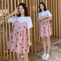 孕妇装夏装连衣裙2020新款宽松韩版清新时尚修身舒适高档网红潮妈孕妇装夏装韩版宽松假两件孕妇吊带上衣夏季百搭拼接款孕妇连