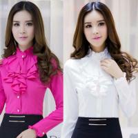 立领打底衫女2020新款内搭宽松洋气夏季薄款舒适时尚韩版修身百搭荷叶花边立领衬衫女士修身长袖白衬衣韩版职业装雪纺娃娃领打