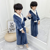 儿童浴袍珊瑚绒睡袍秋冬季法兰绒小孩宝宝男童睡衣中大童翻领长款