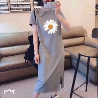 100%纯棉大码女装2020夏季新款过膝连衣裙女宽松显瘦学生短袖T恤