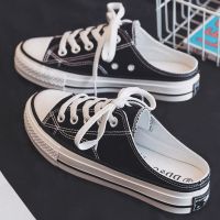 夏季半拖帆布鞋女学生韩版潮2020款懒人一脚蹬复古百搭小白鞋