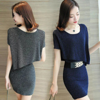 夏装连衣裙2020新款短袖大码春季女装修身收腰时尚包臀遮肚子显瘦