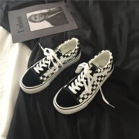 格子帆布鞋女学生韩版百搭原宿风小白鞋平底布鞋ins网红板鞋女潮