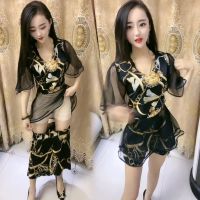 洋气连衣裙2020新款裙子学生女装韩版拼接网纱网红时尚雪纺套装女